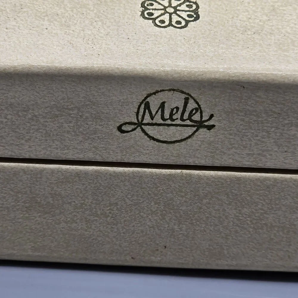 Vintage Cream Jewelry Box Mele Baby Blue Lined Velvet Satin 60's Latch Closure